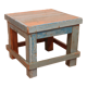 Old small workshop bedside table in Burmese teak original blue patina / ideal in fifth wheel p