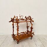 Mid-Century Bar Cart in Brown Burl, Plywood and Root Wood, 1960s
