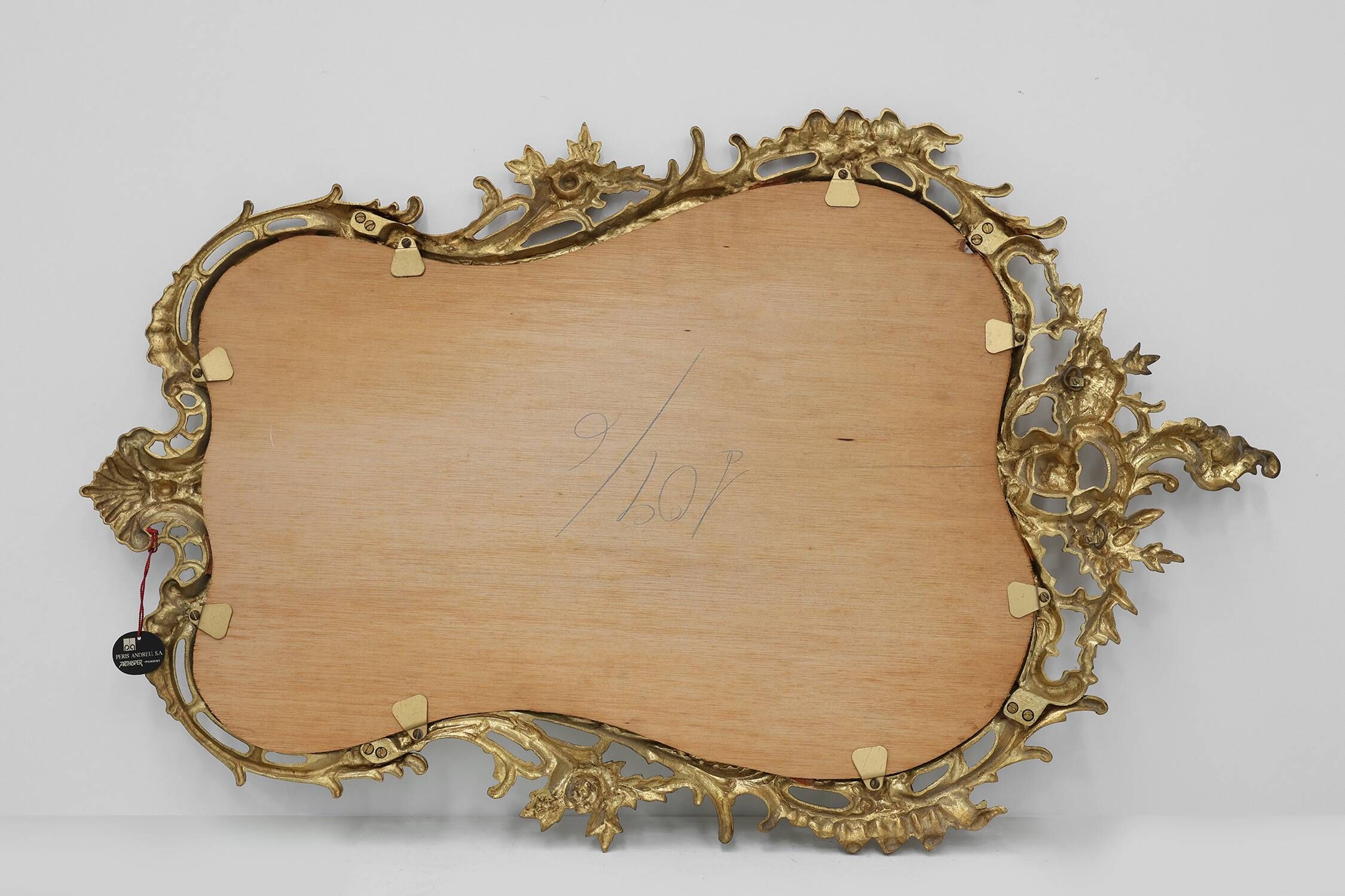 20th Century Ornate metal Louis XVI Wall Mirror with rococo Flourishes, Fra