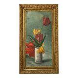 Oil on canvas "tulips" gilded frame
