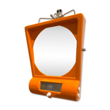 Orange table mirror or magnifying wall with lighting, 70s