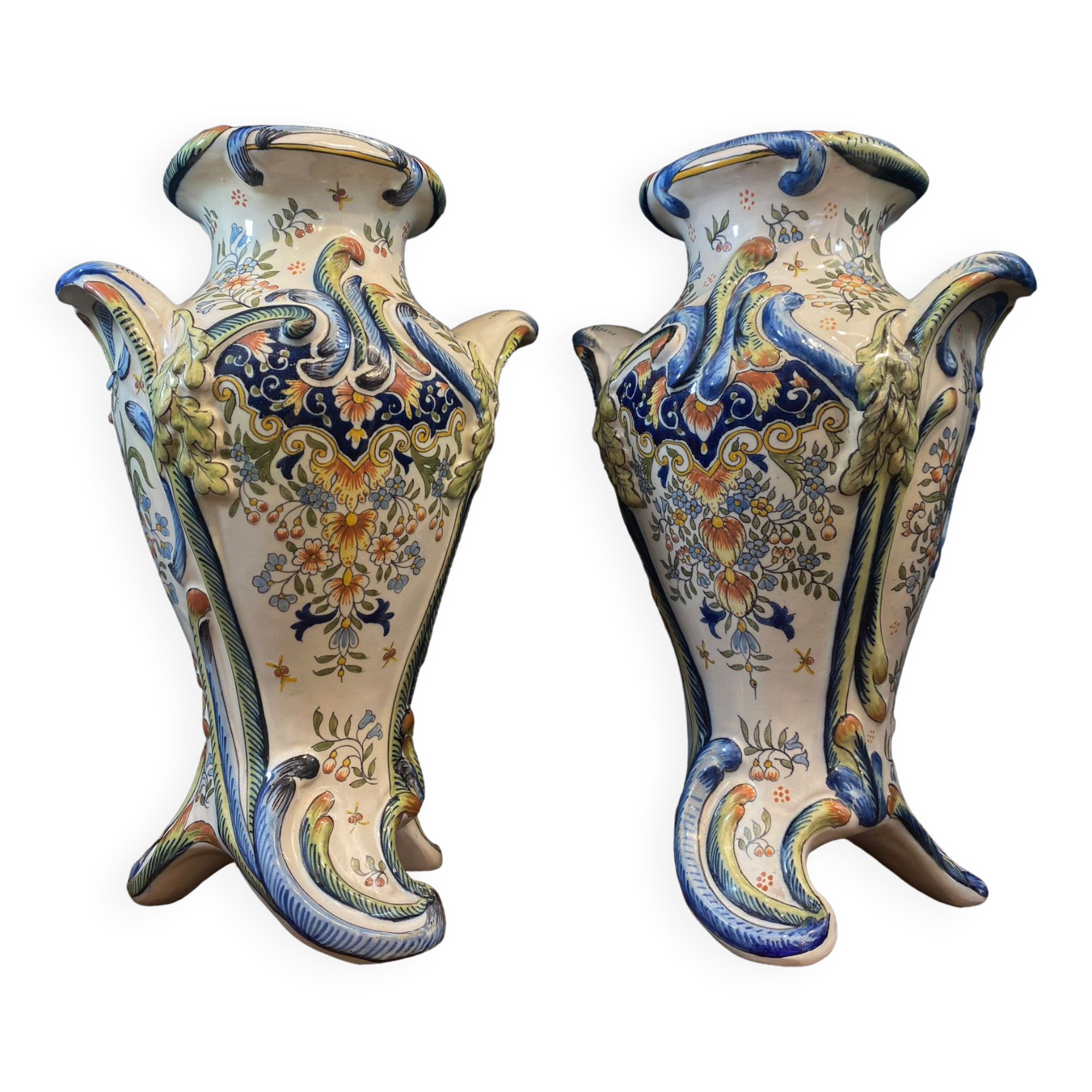 Pair of Desvres vases, signed Jules Verlingue, 1900