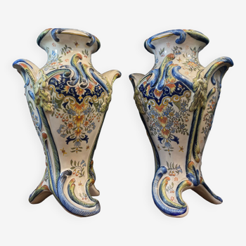 Pair of Desvres vases, signed Jules Verlingue, 1900