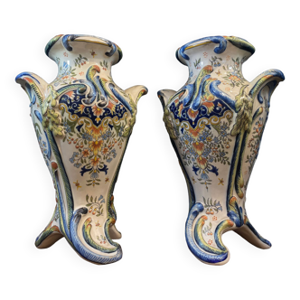 Pair of Desvres vases, signed Jules Verlingue, 1900