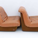 Pair of Lev & Lev Mid-century Modern Fiberglass Frame Leather Armchairs