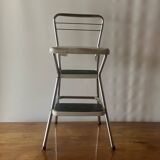 Vintage cosco step stool chair in chrome steel and white skai