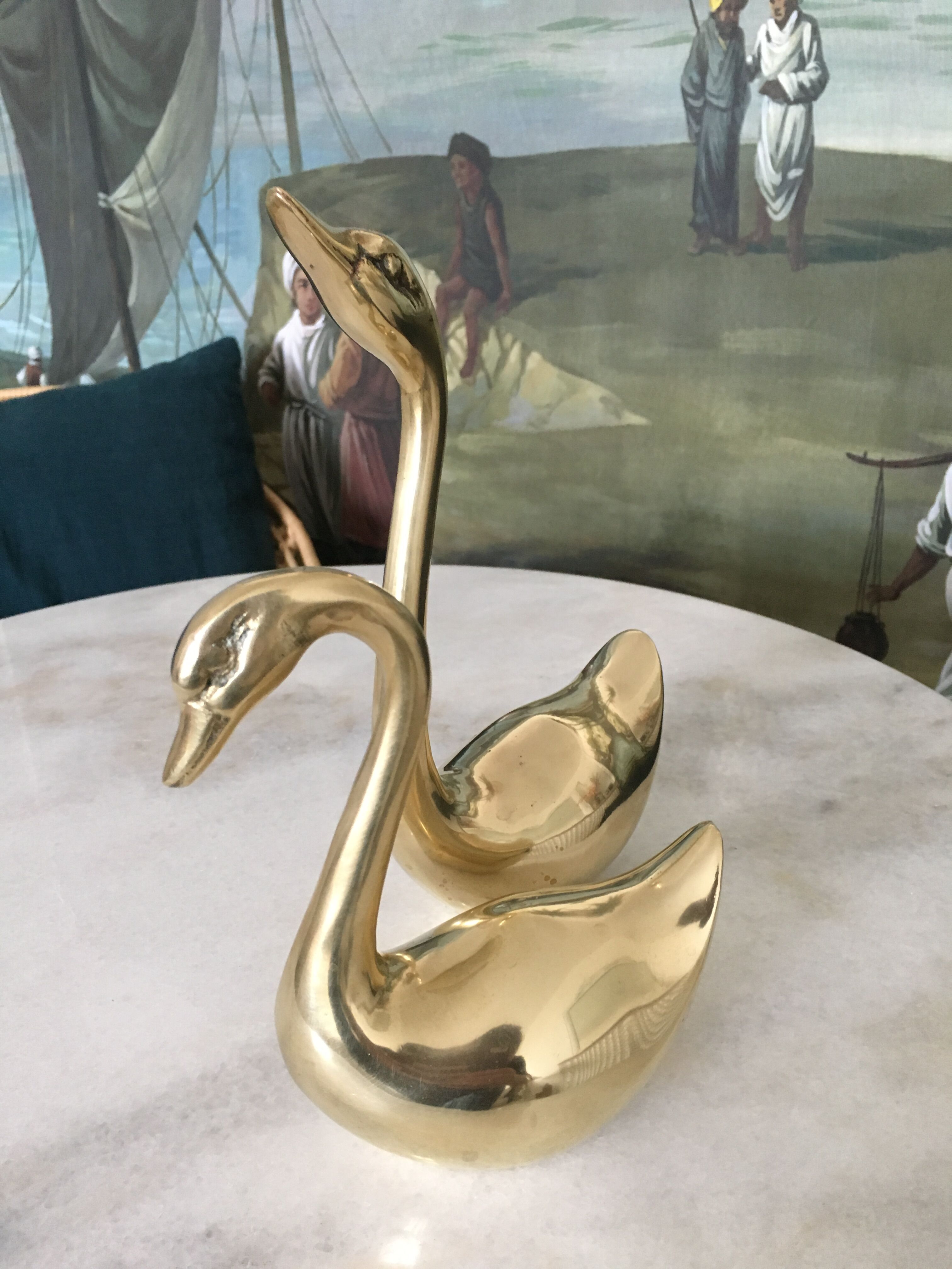 Pair of swans brass year 1970