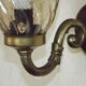 Vintage wooden and metal wall light with bronze effect, amber glass shade 5168
