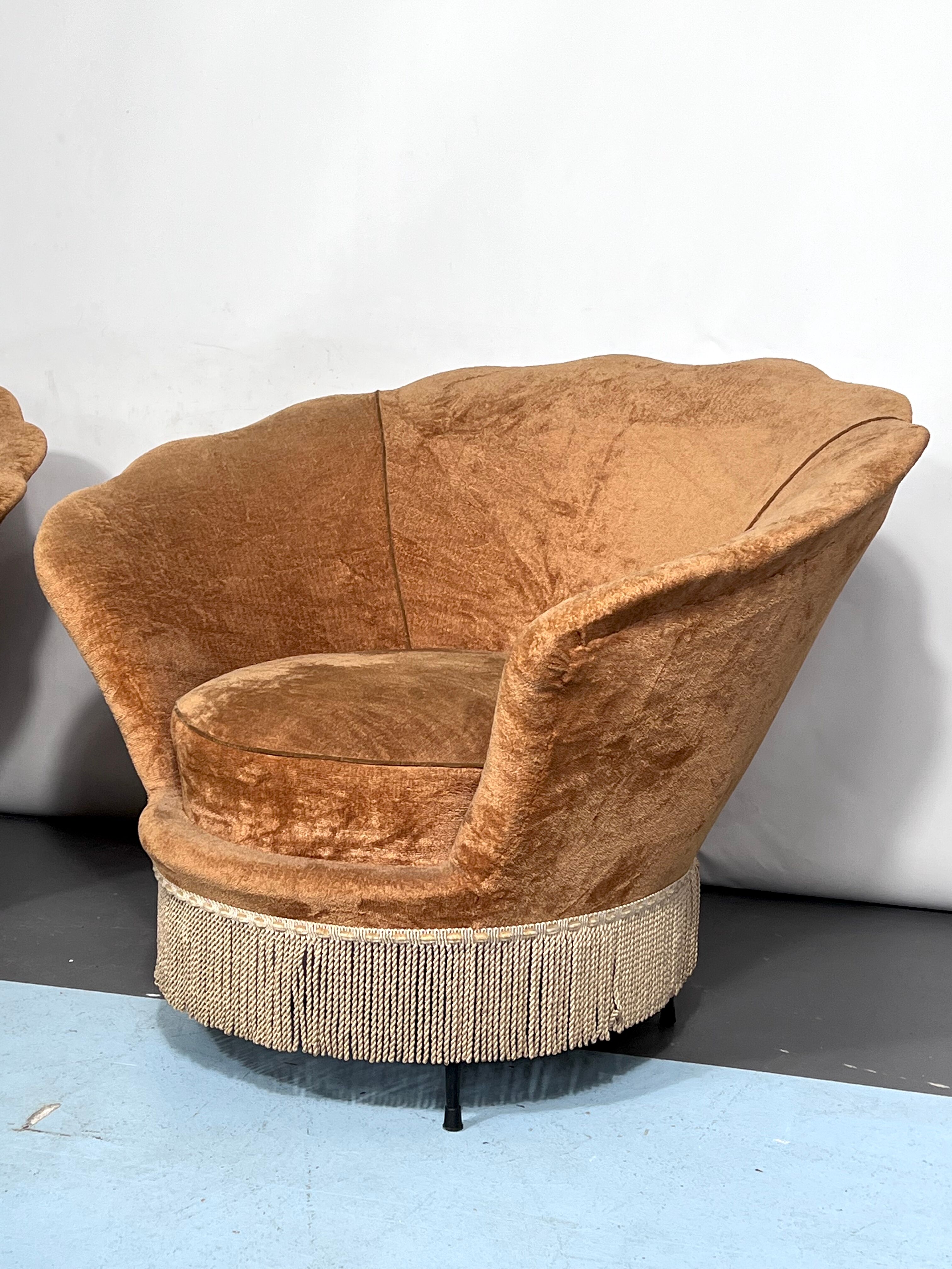 Set of two round velvet armchairs from 50s