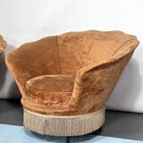 Set of two round velvet armchairs from 50s