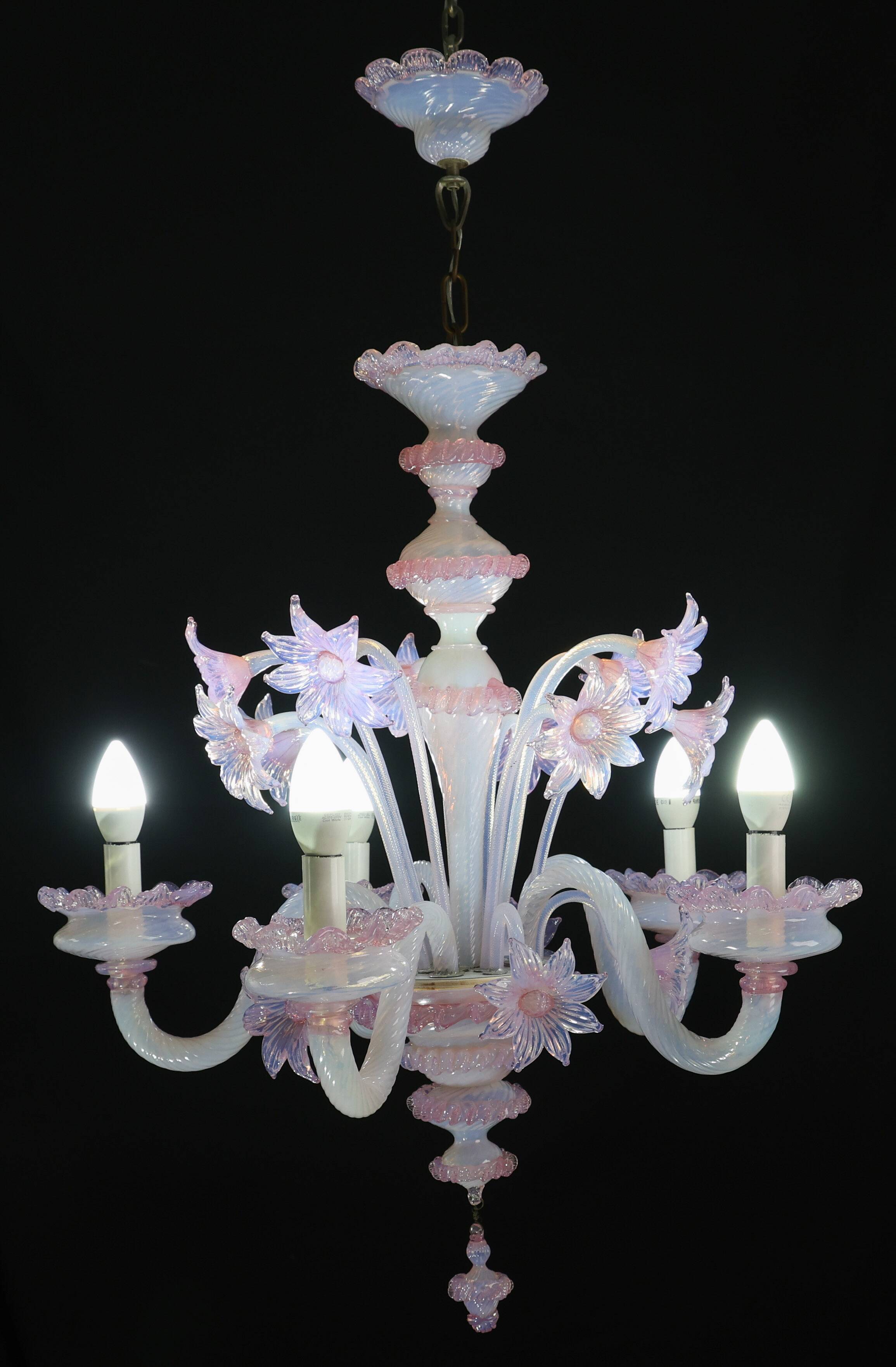 Extraordinary Murano Glass Chandelier adorned with Pink Flowers