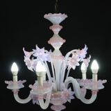 Extraordinary Murano Glass Chandelier adorned with Pink Flowers