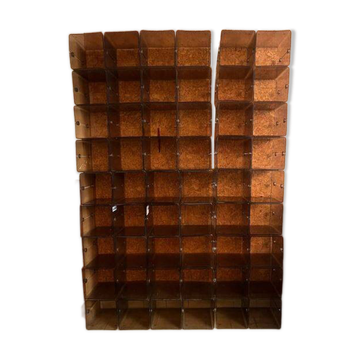Modular shelves with 64 smoked plexiglass compartments from the 1970s.