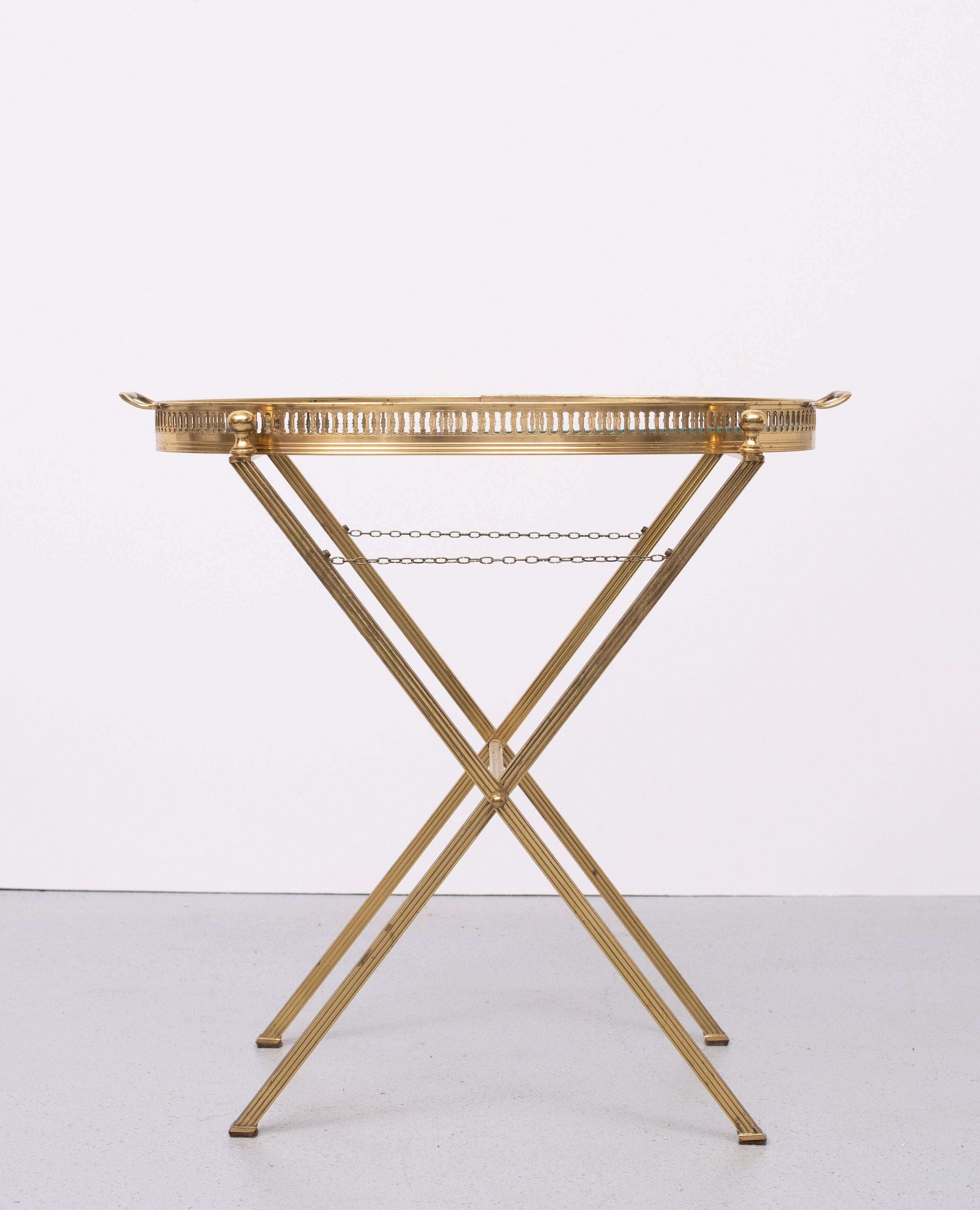 small Brass folding serving tray table 1970 France