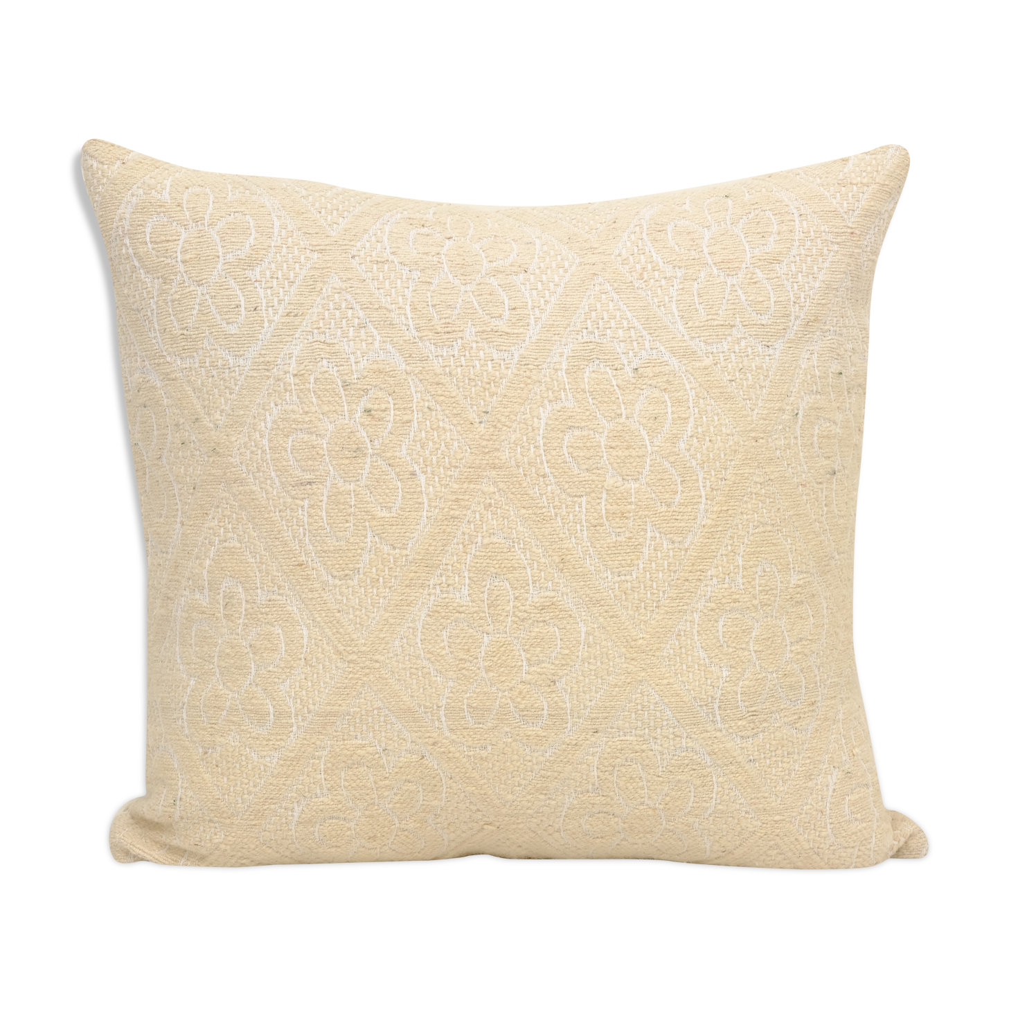 Square white kilim pillow with floral motif, handmade tribal vintage kilim pillow, boho throw pillow