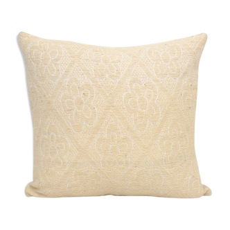 Square white kilim pillow with floral motif, handmade tribal vintage kilim pillow, boho throw pillow