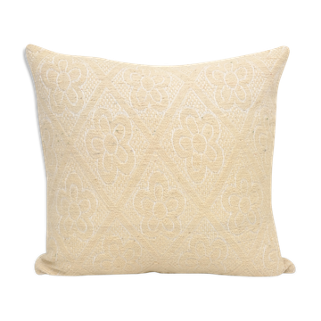 Square white kilim pillow with floral motif, handmade tribal vintage kilim pillow, boho throw pillow