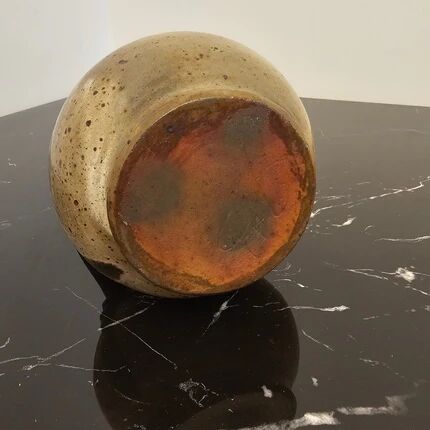 Decorative pitcher or vase in signed stoneware, beige and brown - rustic art style.