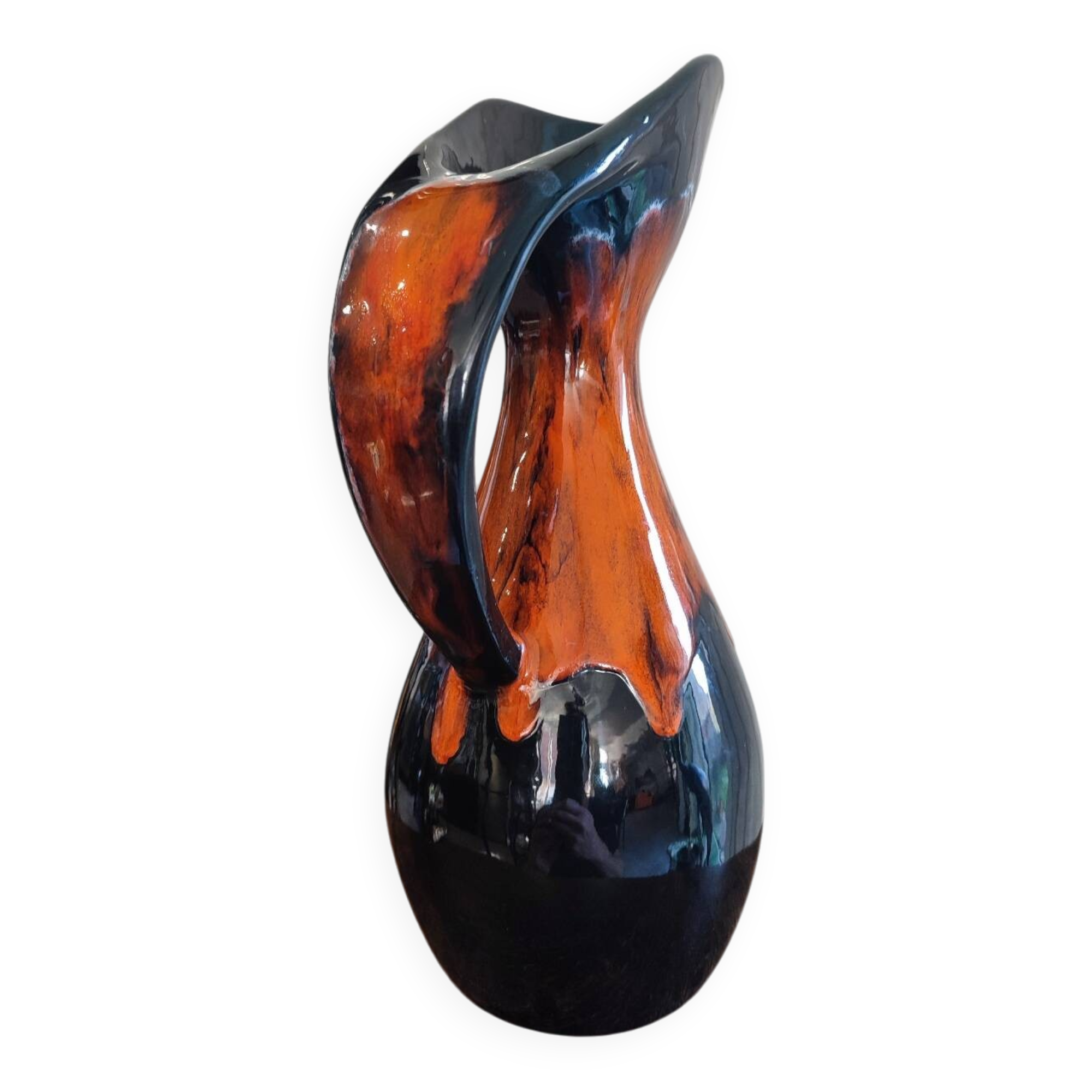 Flamed ceramic pitcher vase 1960