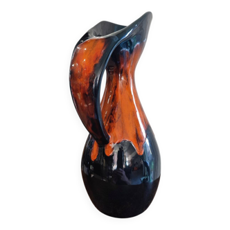 Flamed ceramic pitcher vase 1960