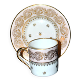 Litron cup from Limoges in porcelain with pink and gold decoration, signed Porcelaine d’Art PP.
