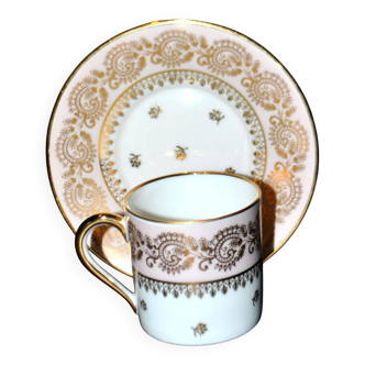 Litron cup from Limoges in porcelain with pink and gold decoration, signed Porcelaine d’Art PP.