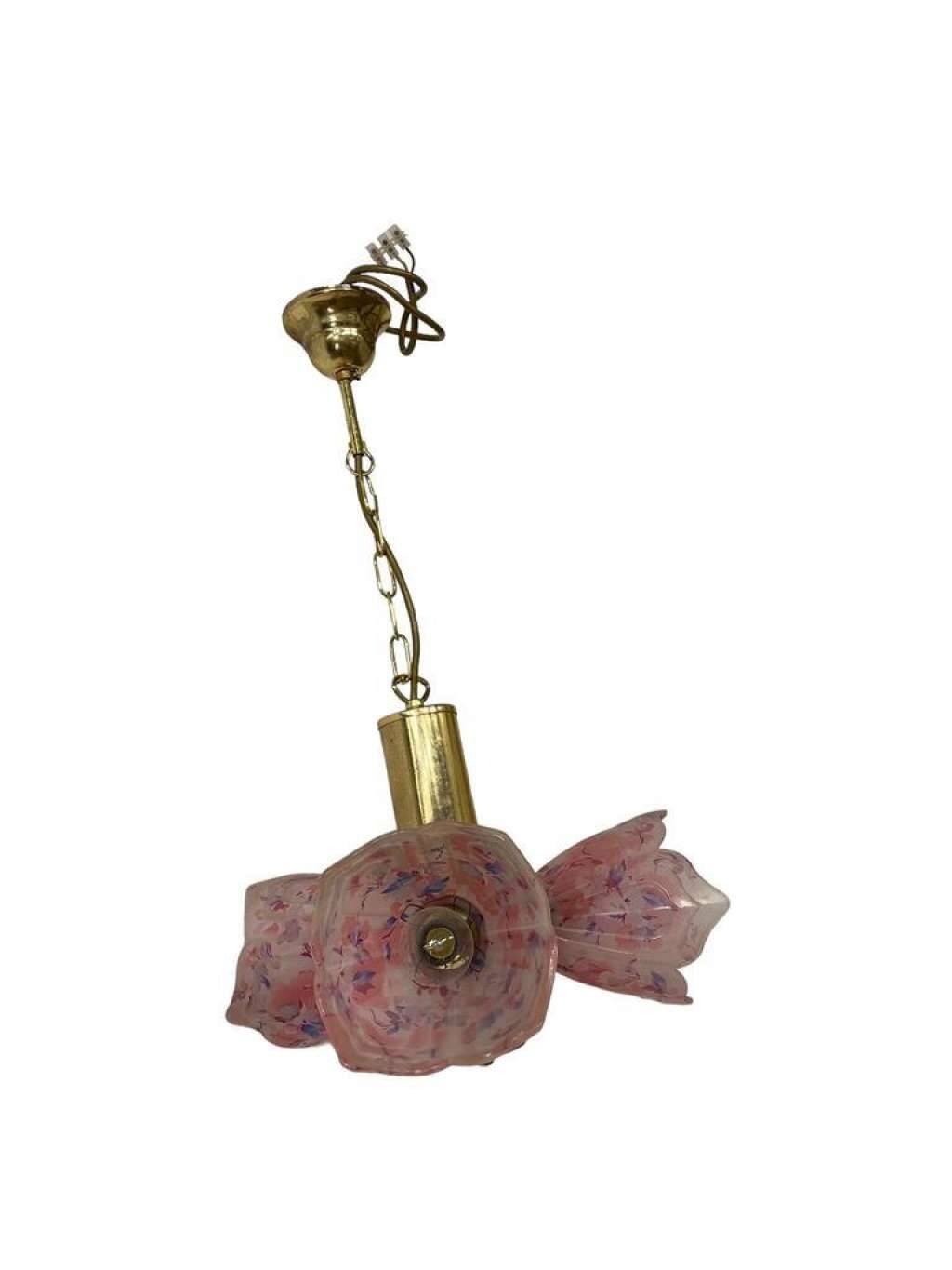 VINTAGE SPUTNIK BRASS CHANDELIER WITH PINK SHADES