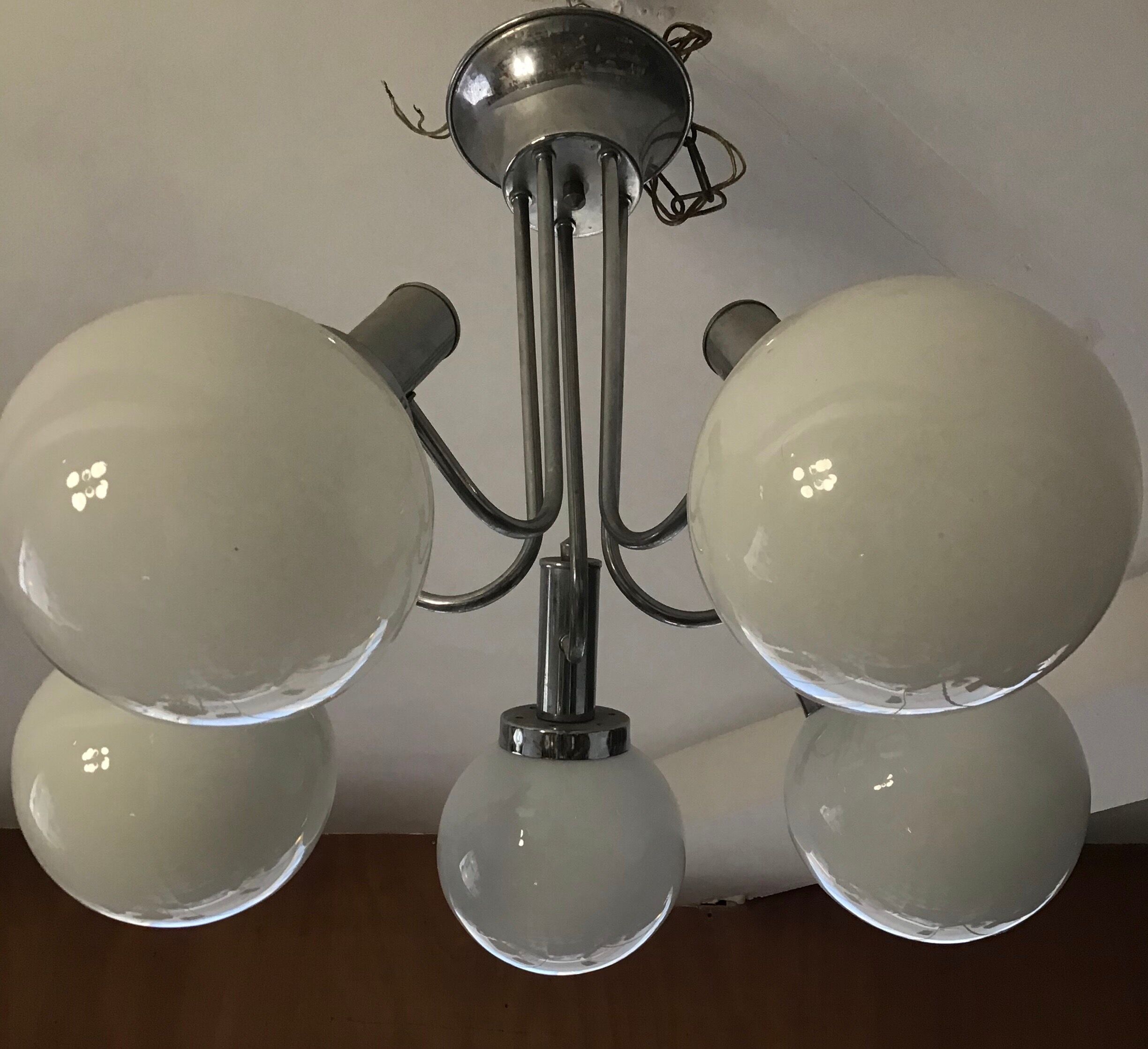5-ball chrome chandelier 70-80s