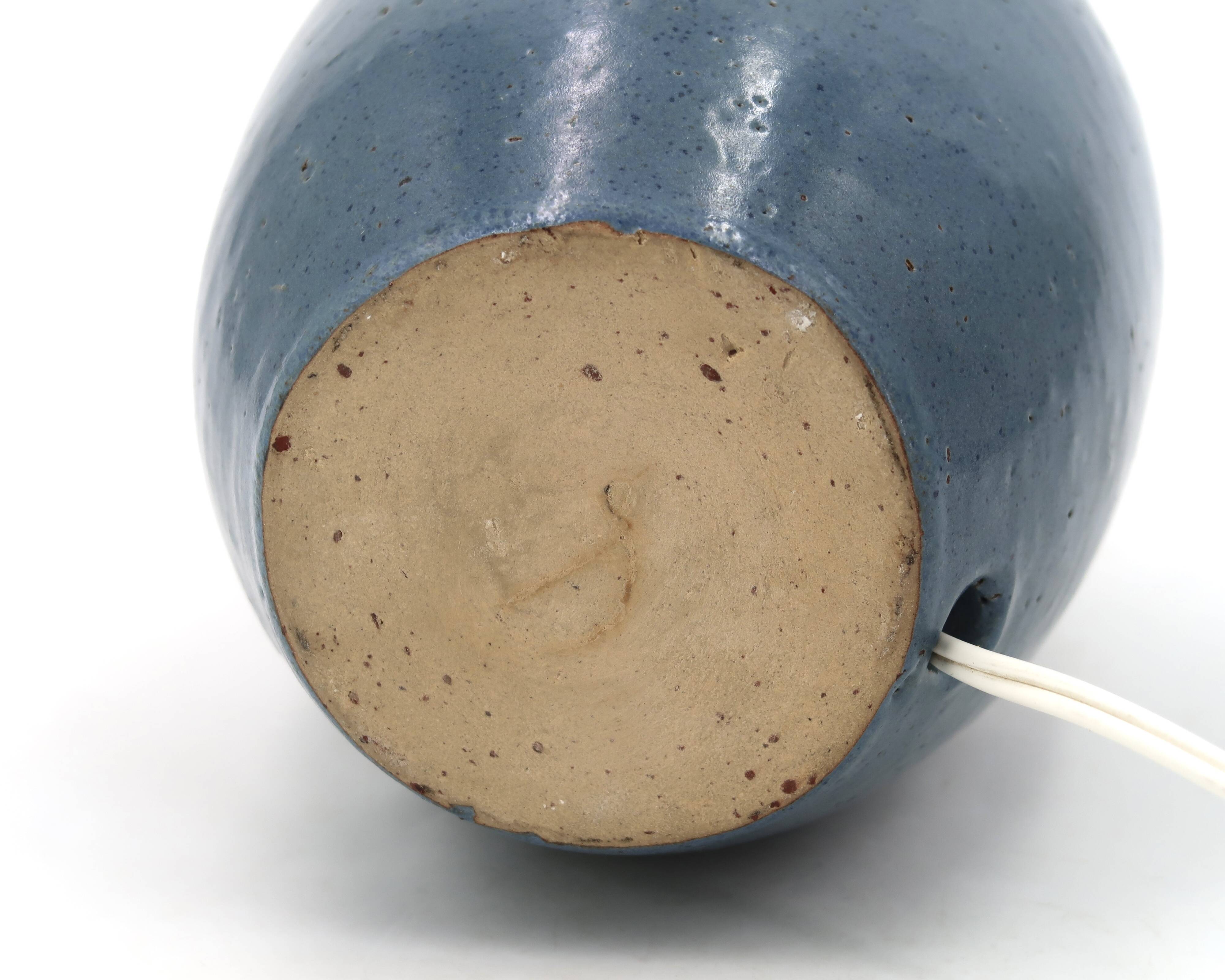 Potter's lamp in blue glazed ceramic, 1970s