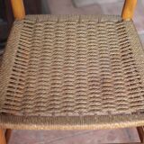 Pair of wooden chairs with vintage rope seats, vintage rope chairs