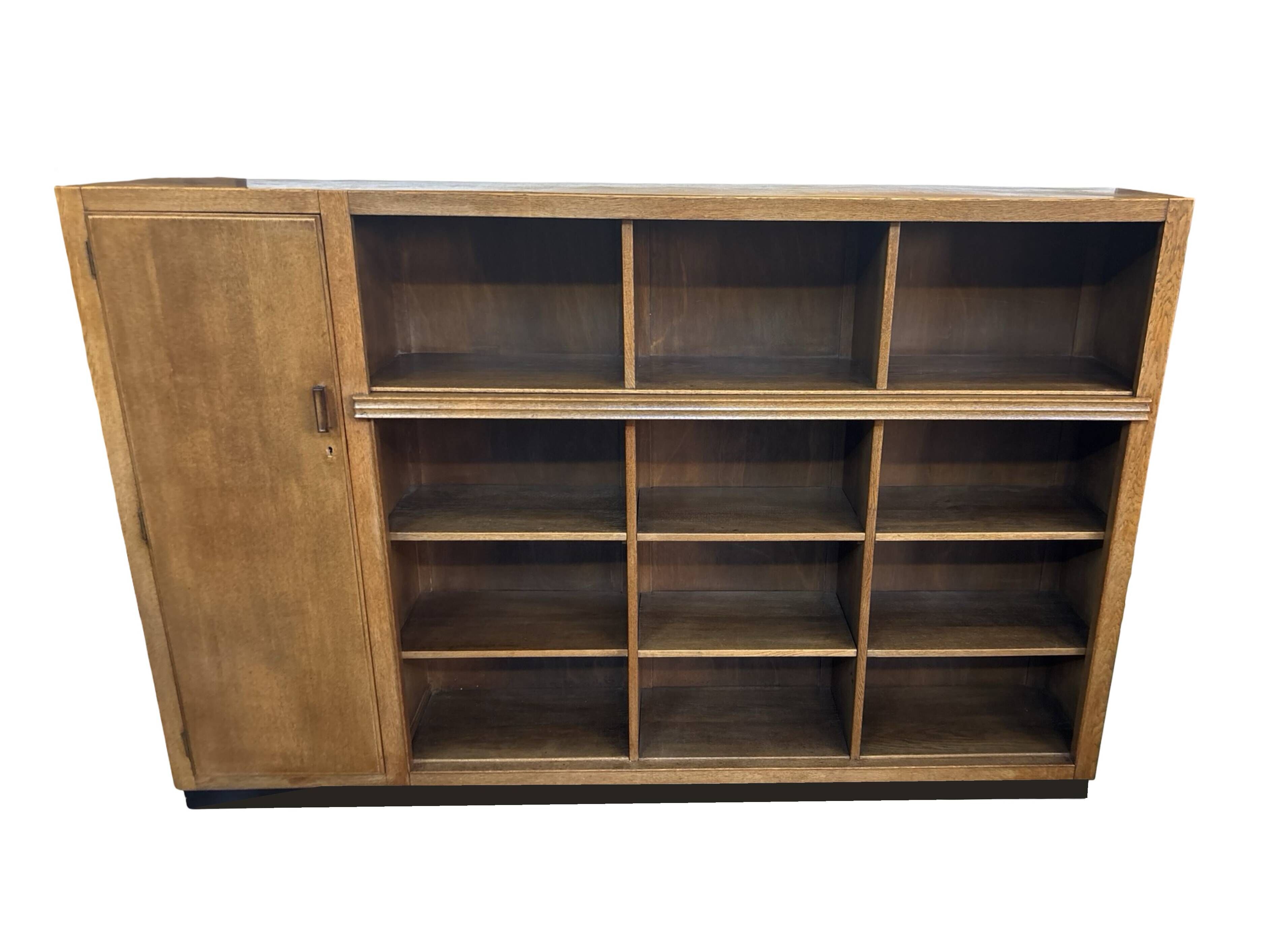Art Deco XL Wall Cabinet Bookcase 1930s Oak Open Cabinet The Netherlands