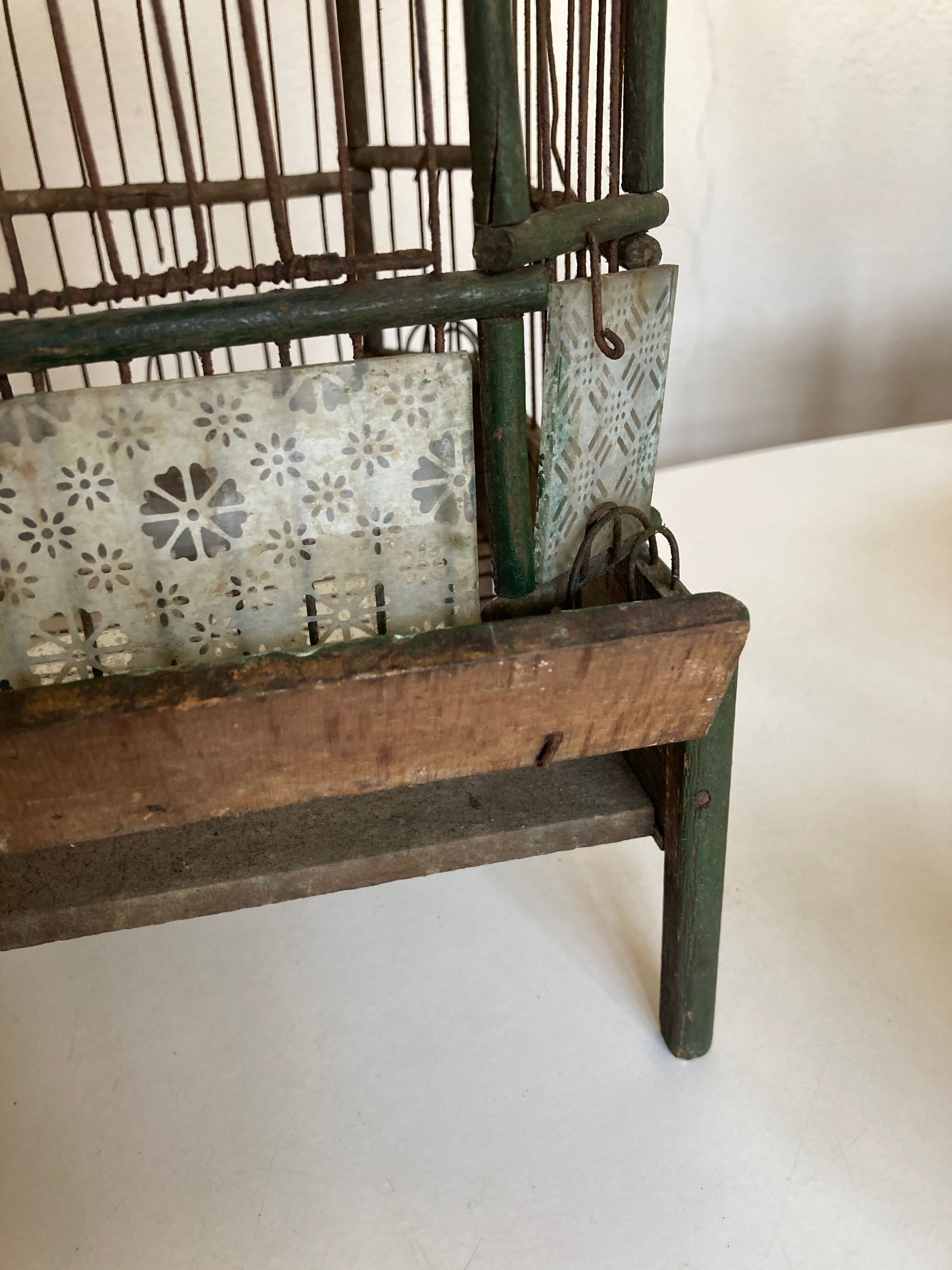 Octagonal bird cage made of wood and wire around 1920