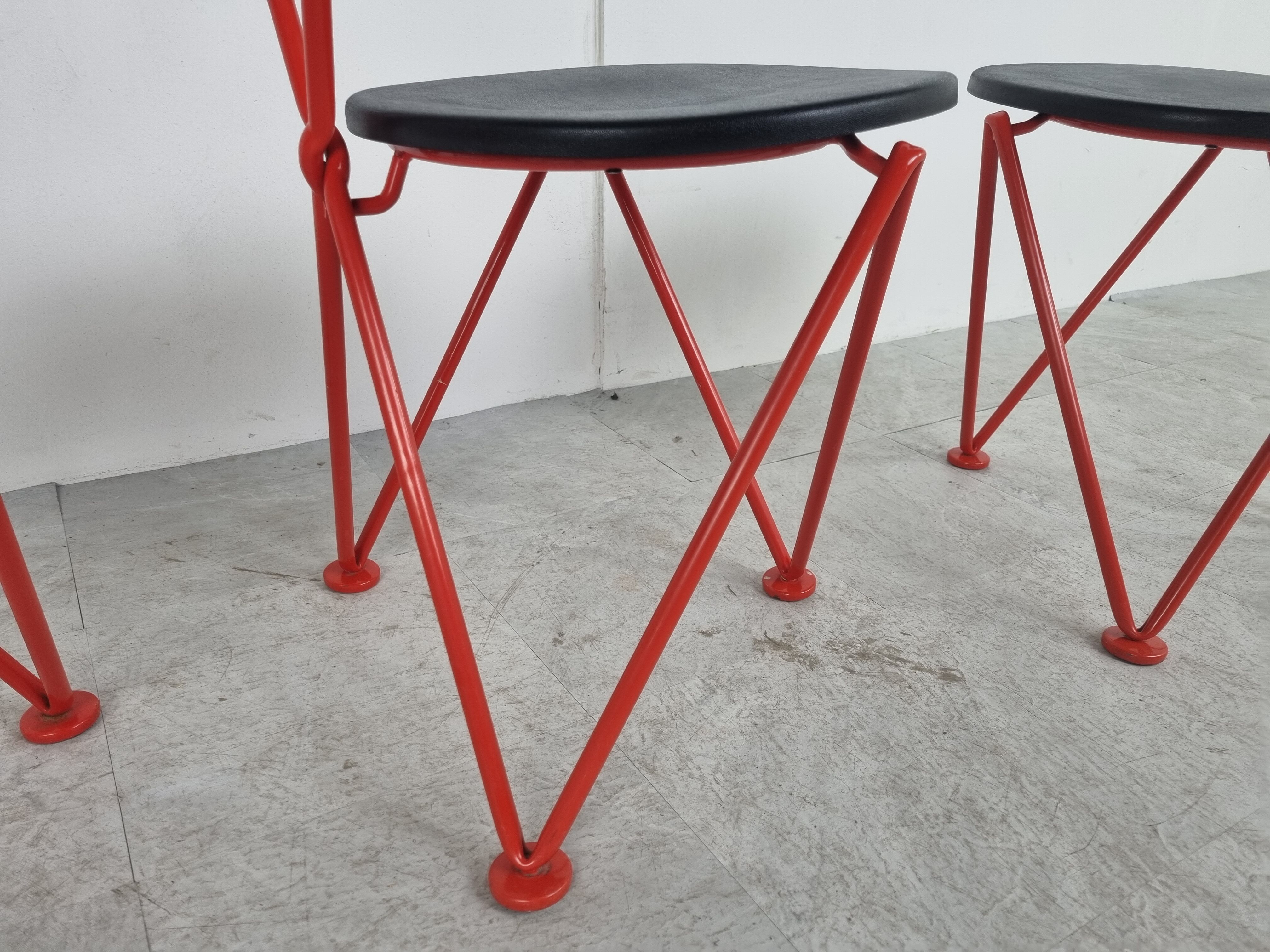 Vintage red metal dining chairs, 1980s