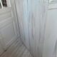 Showcase, bookcase, vintage pearl grey patinated cupboard, wooden top.