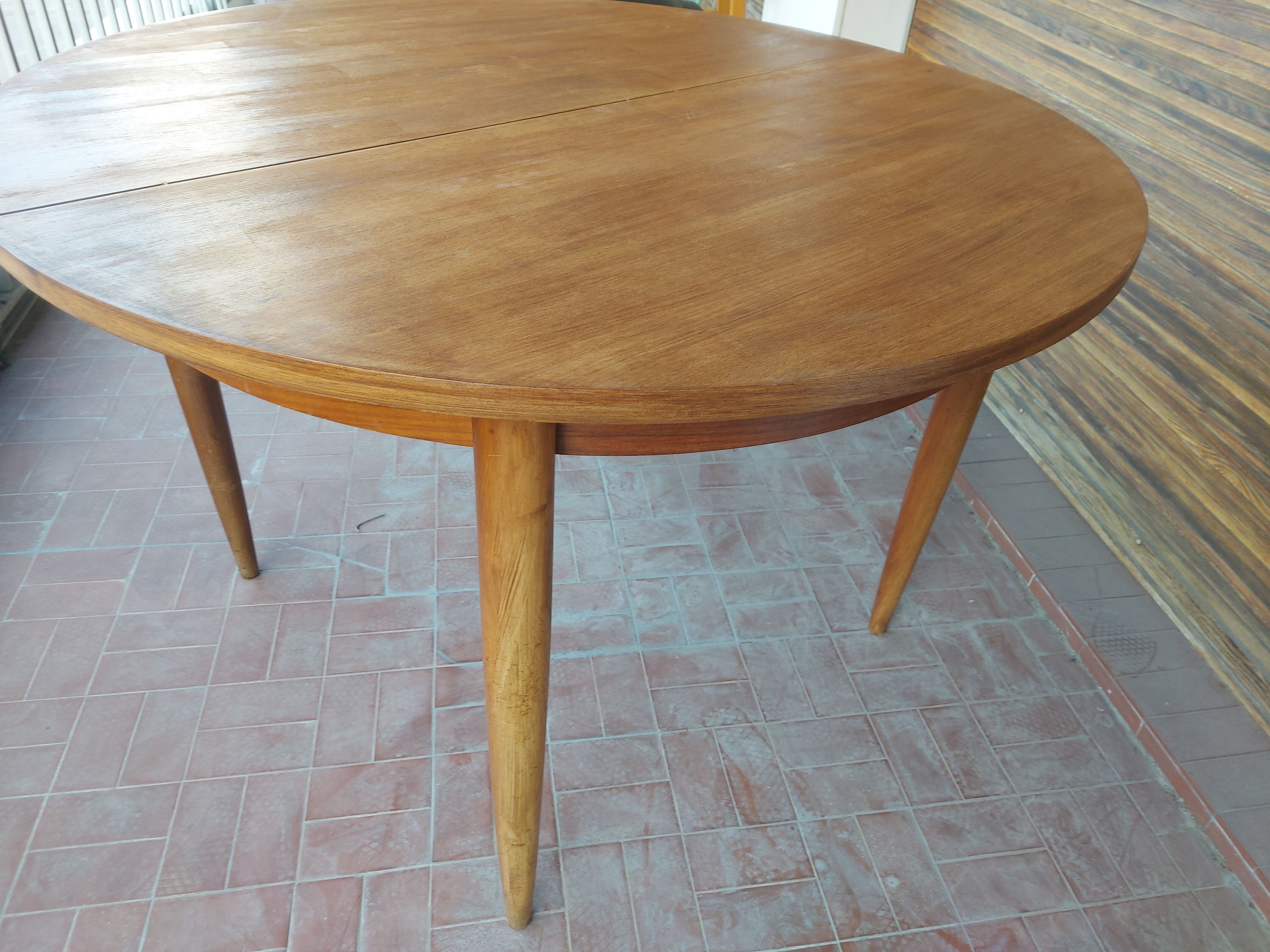 Scandinavian design teak table with extension cord