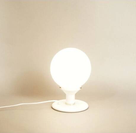 White, spherical space age table lamp, Poland 1980s.