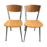 Pair Chair Feet Compass Metal Chrome + Formica Brown 70s Vintage