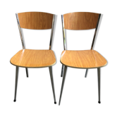 Pair Chair Feet Compass Metal Chrome + Formica Brown 70s Vintage