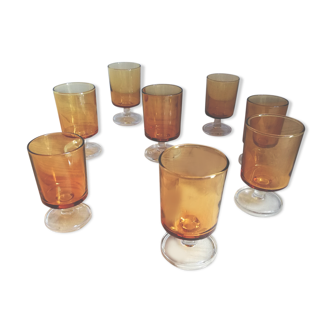 8 digestive glasses or glass luminarc France smoked vintage brown
