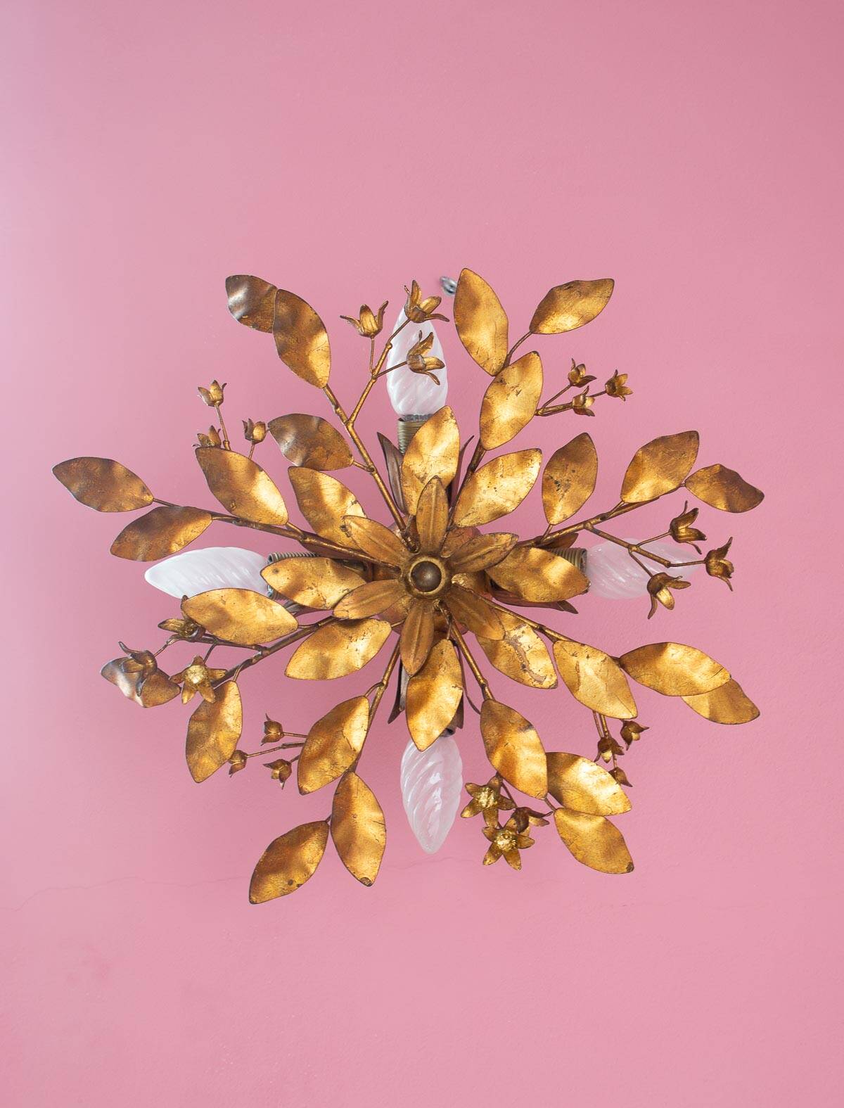 Italian ceiling light metal gold leaves 60s
