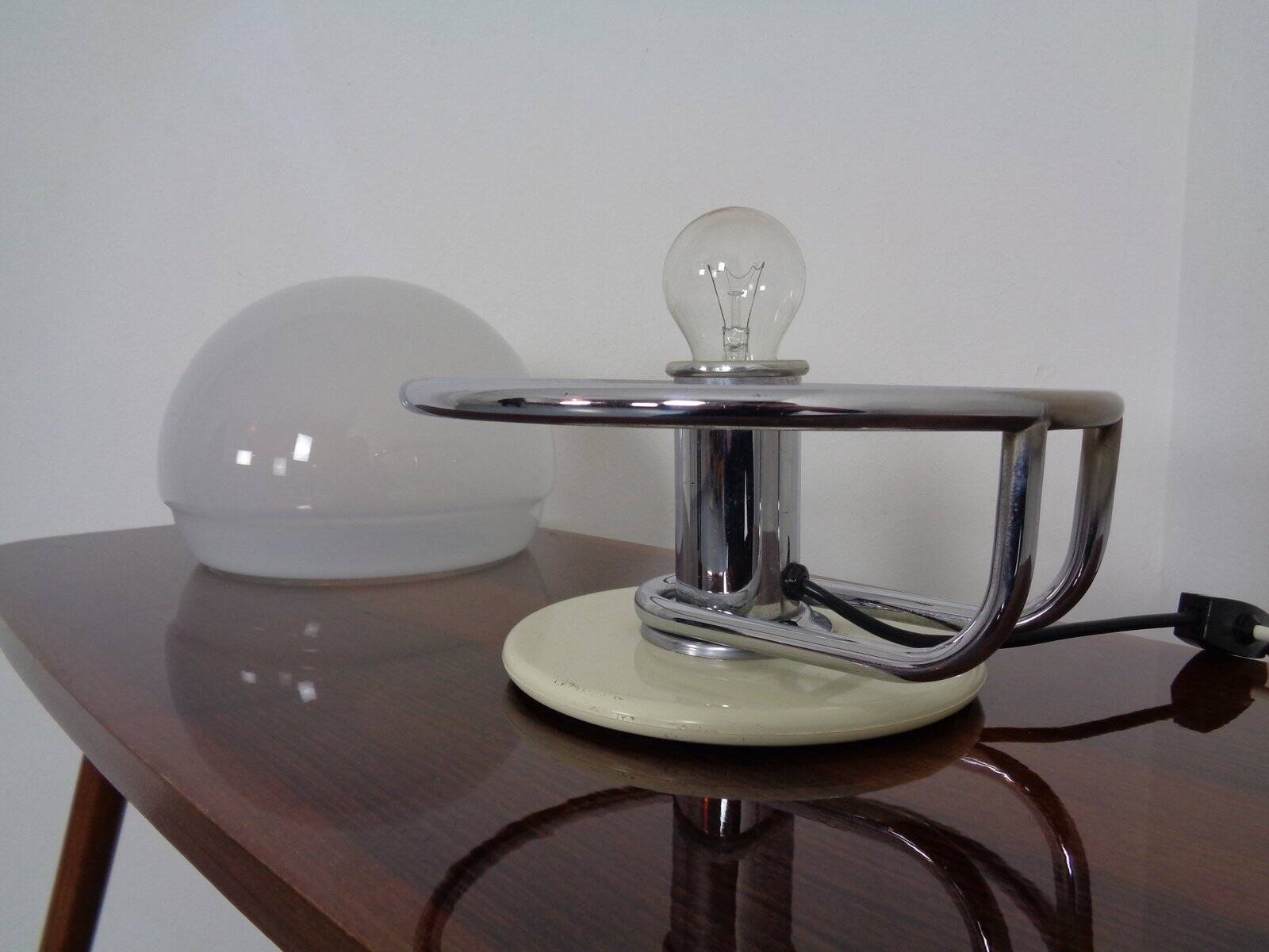 Italian Glass & Chromed Steel Table Lamp, 1960s