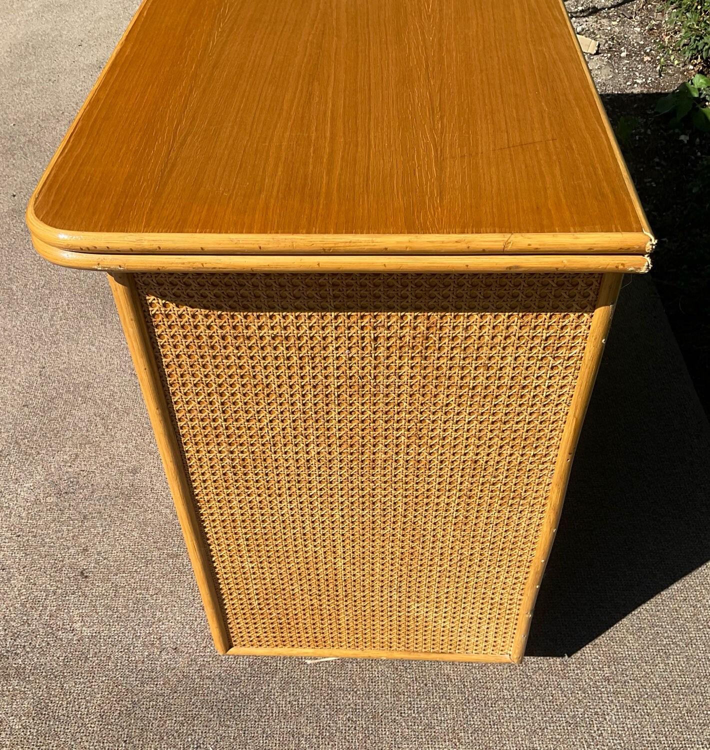 Vintage wooden and cane sideboard from the 70s