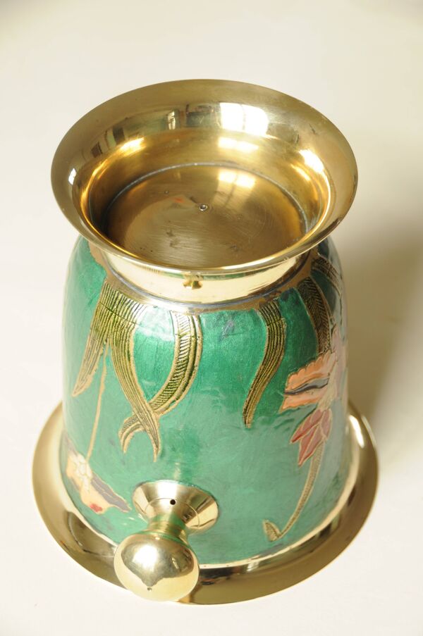 Seau à Champagne / Seau à Glace Vintage en Laiton Émaillé Design Fleurs