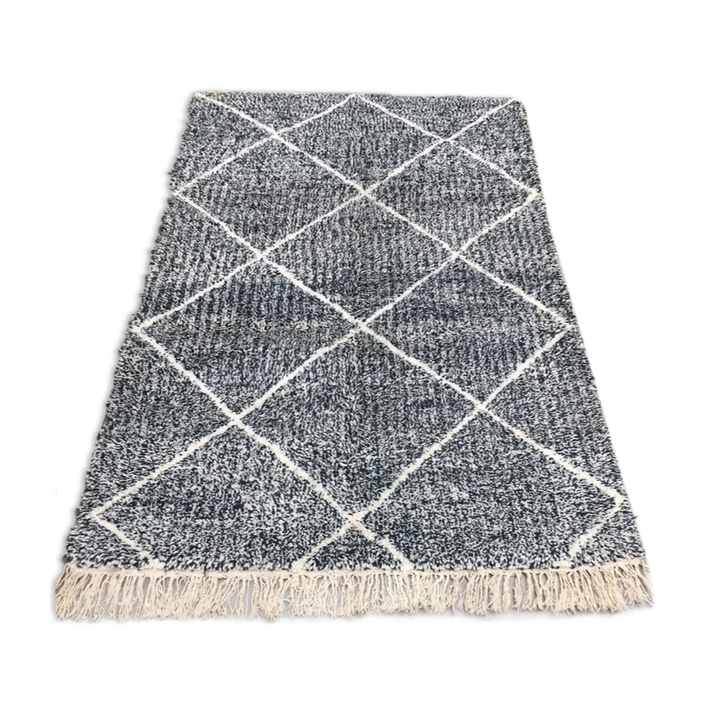 Carpet in wool gray mottled diamonds beni ouarain 250x172cm