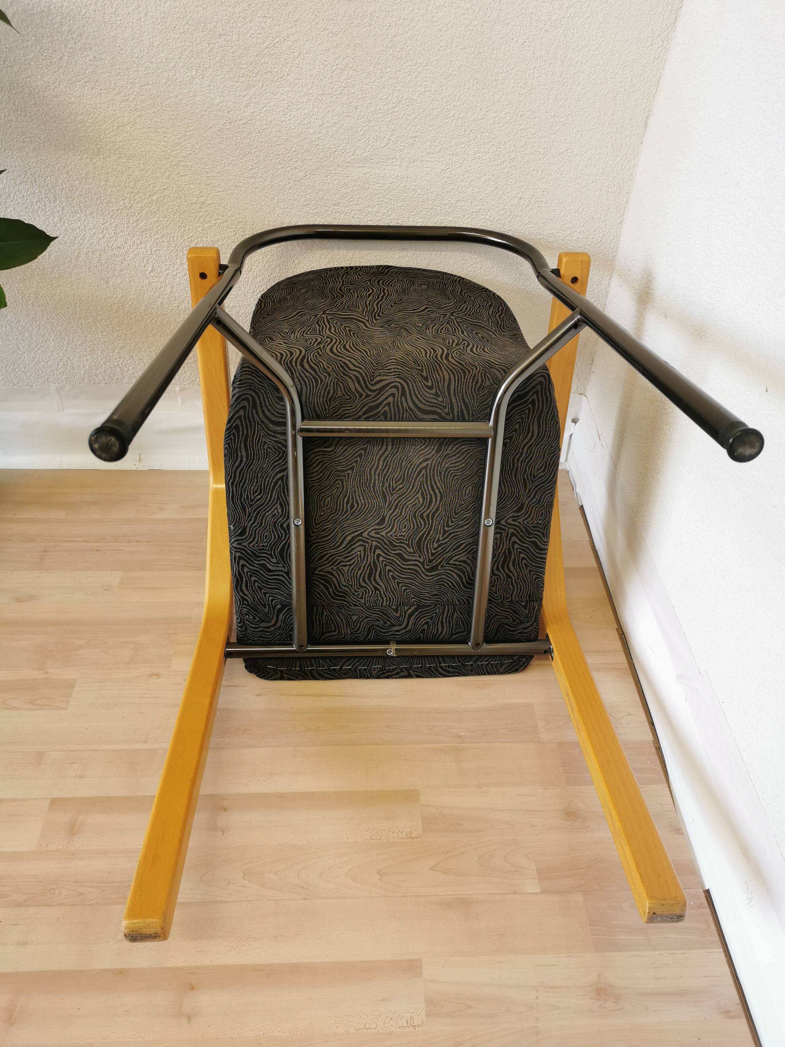 Vintage Beech Wood Dining Chair: 1970s Space Age Black Fabric