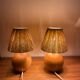 Paire de lampes boule bois massif et fil corde raphia vintage