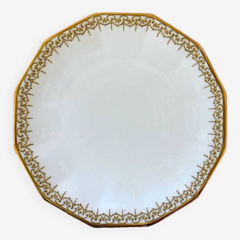 Assiette dodécagonale en porcelaine blanche à rehauts d'or