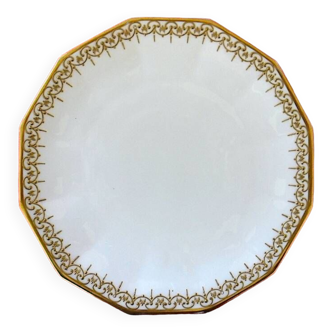 Assiette dodécagonale en porcelaine blanche à rehauts d'or