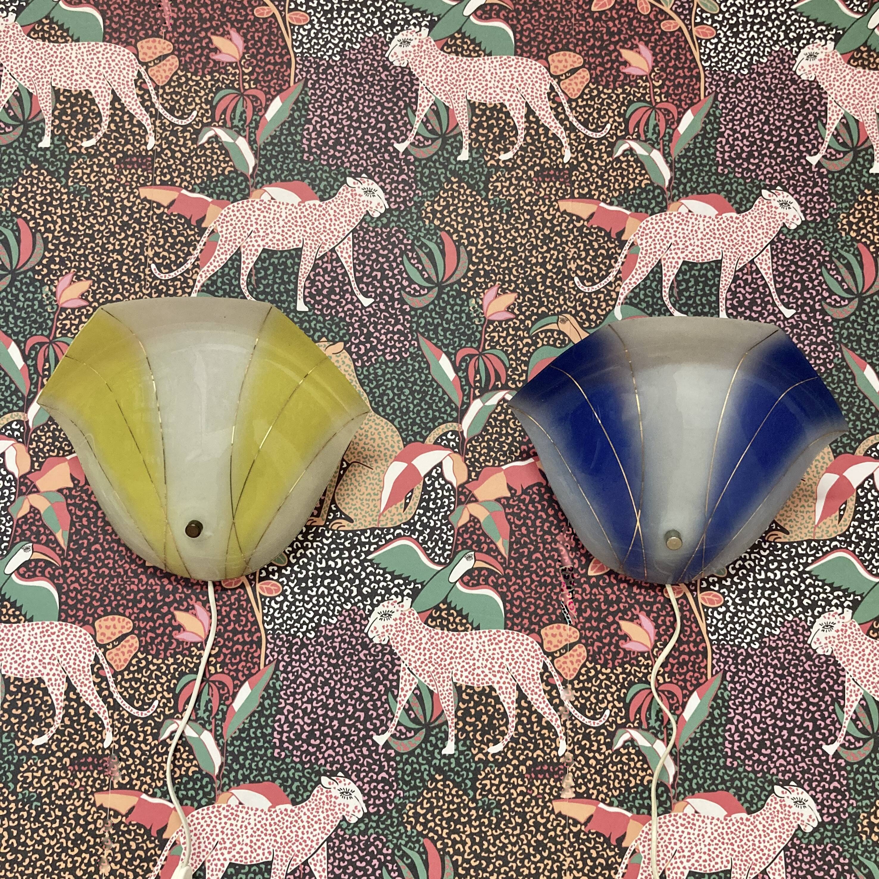 LARGE PAIR OF GLASS WALL LIGHTS SCANDINAVIAN DESIGN 1950.