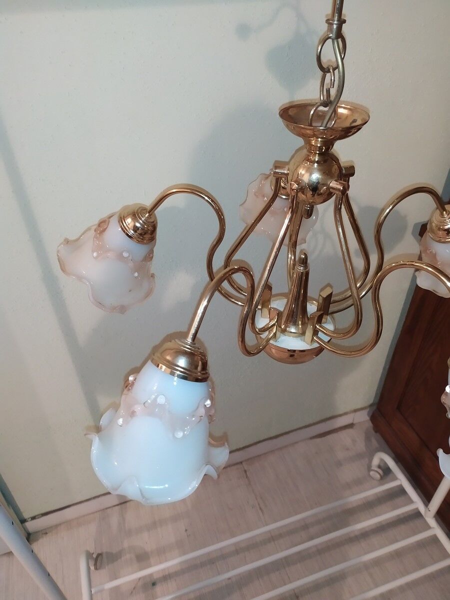 Glossy tulip swan collar chandelier with 5 golden arms